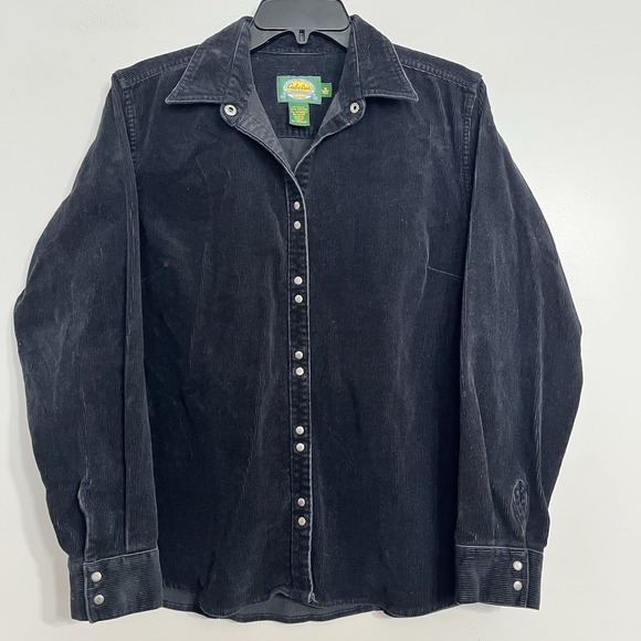 Cabela's Jackets & Blazers - Cabelas Vintage Corduroy Jacket Black Size Medium Snap Button Collar Long Womens